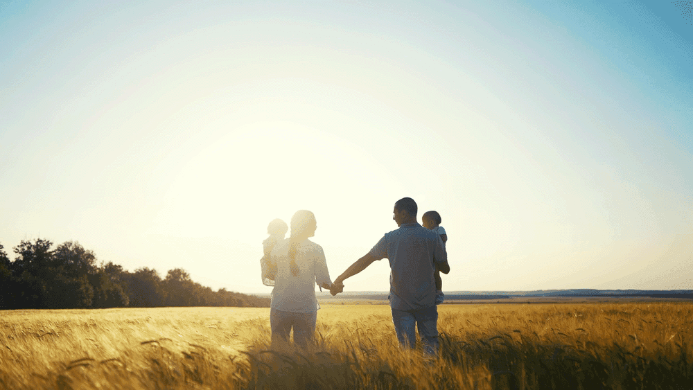 Family in field